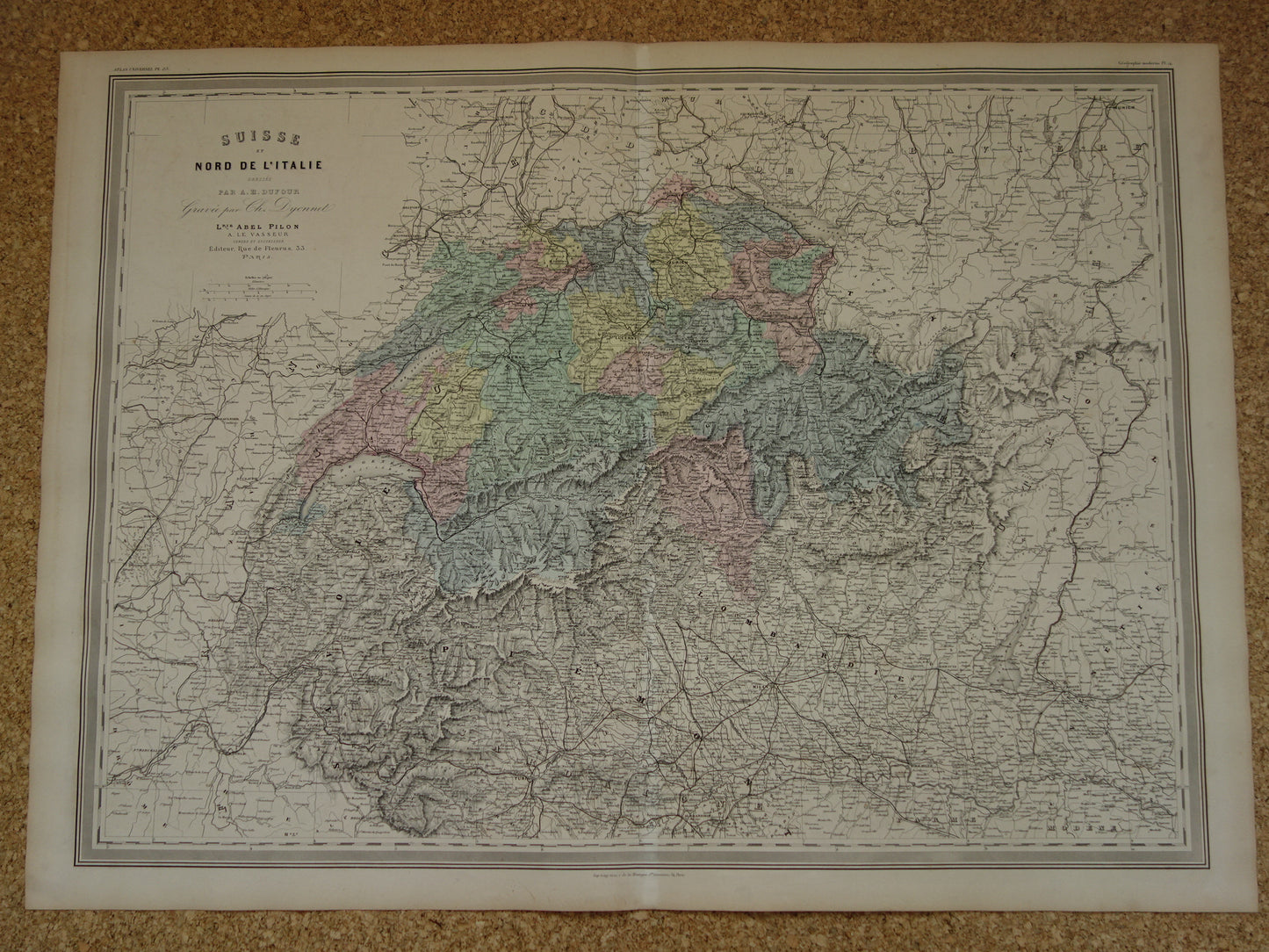 ZWITSERLAND Grote antieke landkaart van Zwitserland 1880 originele oude kaart te koop