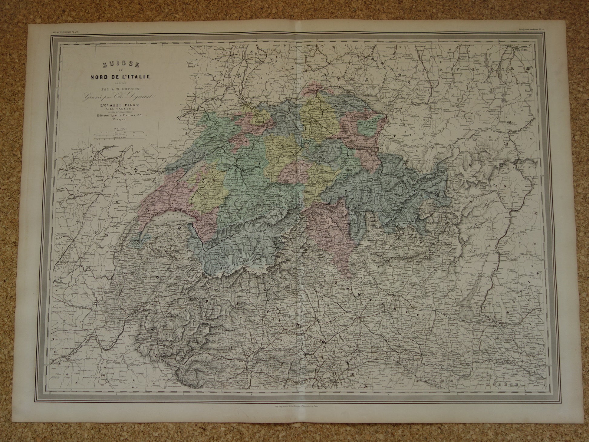 ZWITSERLAND Grote antieke landkaart van Zwitserland 1880 originele oude kaart te koop