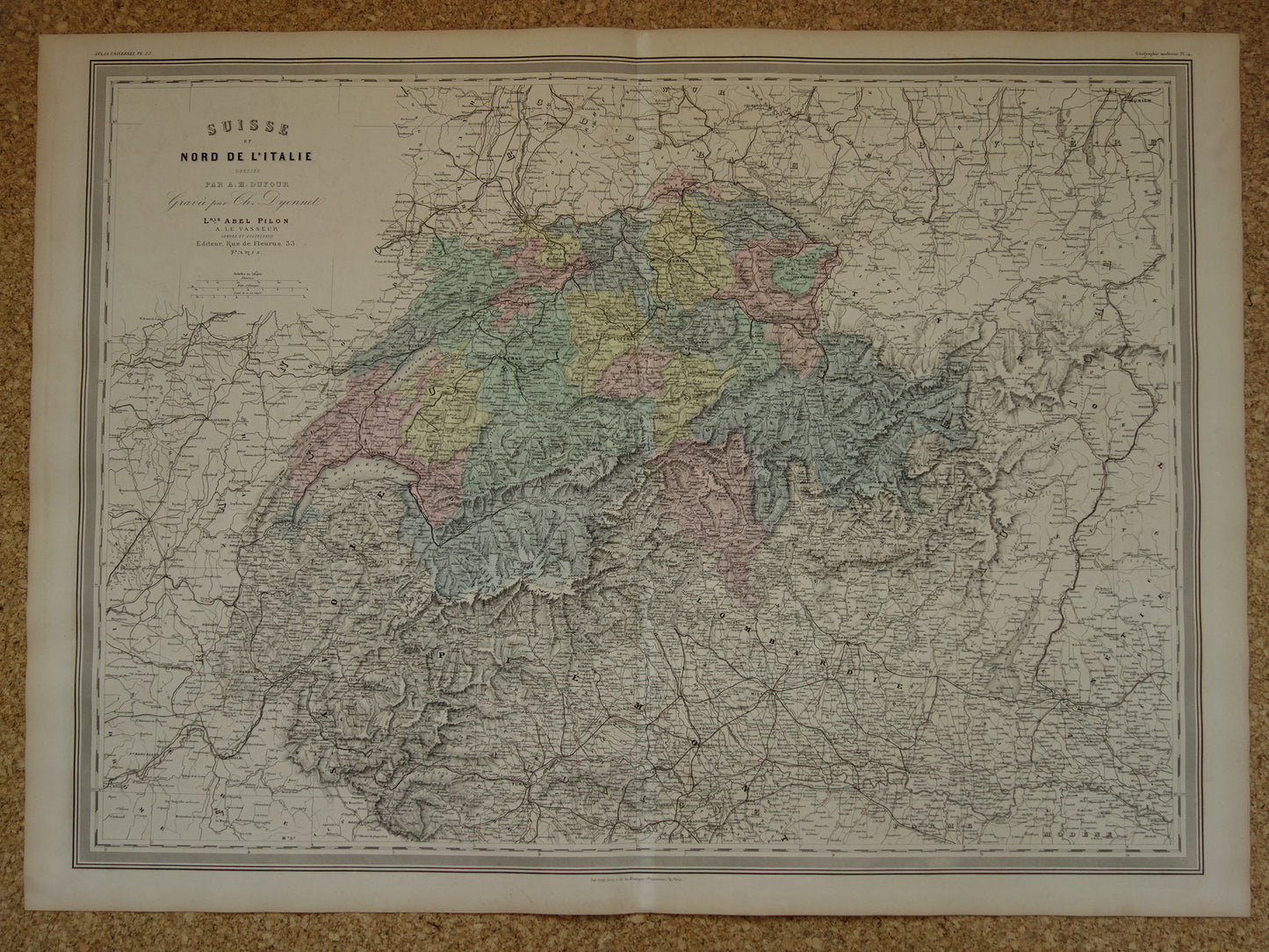 SWITZERLAND Large antique map of Switzerland 1880 original old map for sale