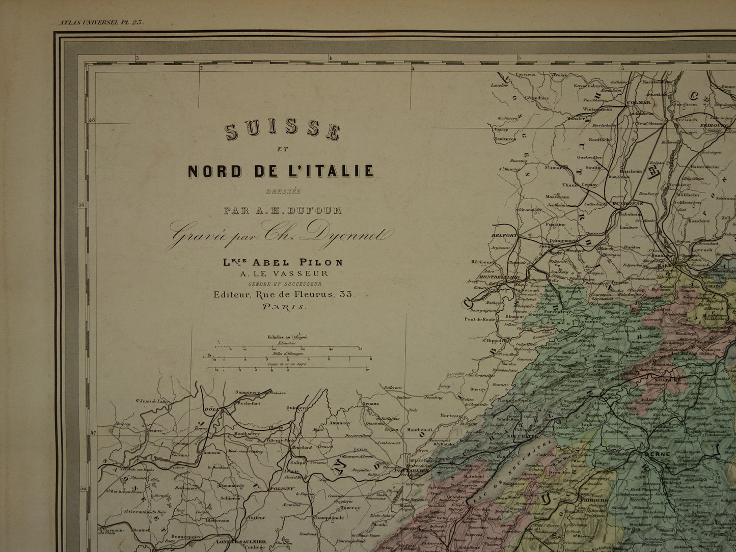 SWITZERLAND Large antique map of Switzerland 1880 original old map for sale