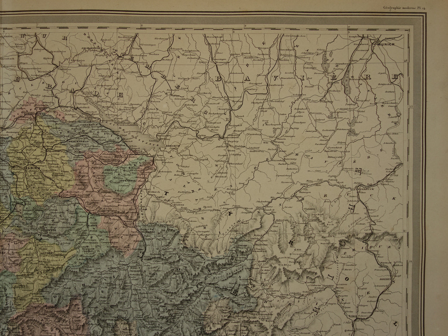 SWITZERLAND Large antique map of Switzerland 1880 original old map for sale