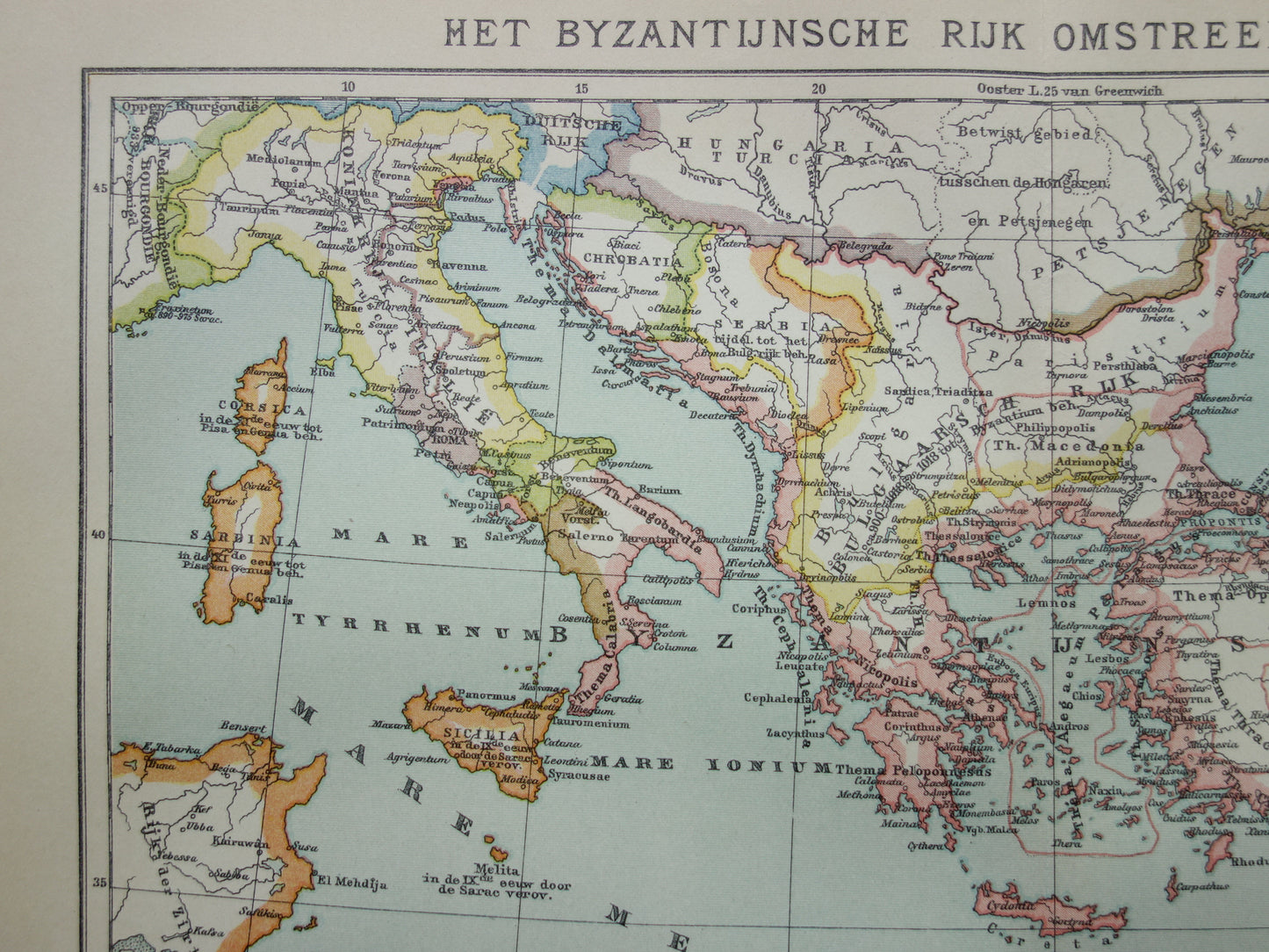 Byzantine Empire old map of Eastern Roman Empire from 1915 original antique Dutch map history map
