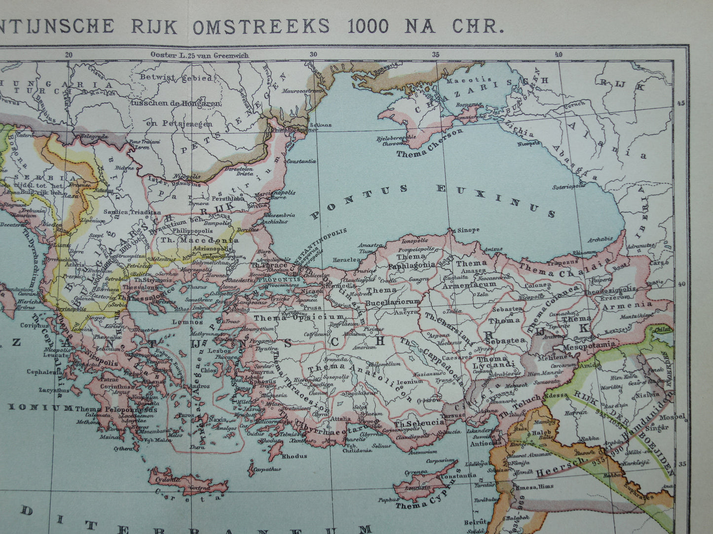 Byzantine Empire old map of Eastern Roman Empire from 1915 original antique Dutch map history map