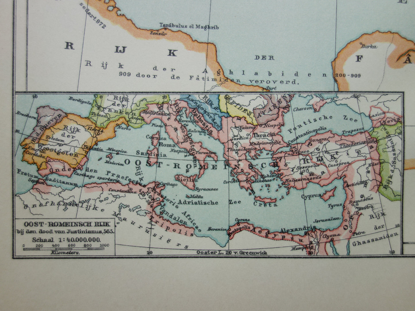 Byzantine Empire old map of Eastern Roman Empire from 1915 original antique Dutch map history map