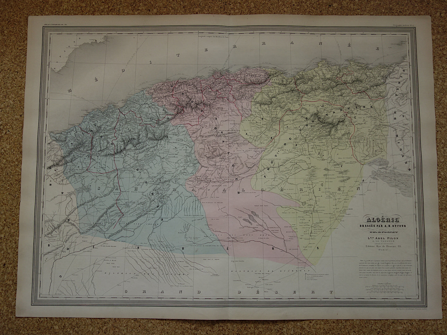 Algerije Grote oude landkaart uit 1880 Antieke kaart Algiers Originele vintage kaarten