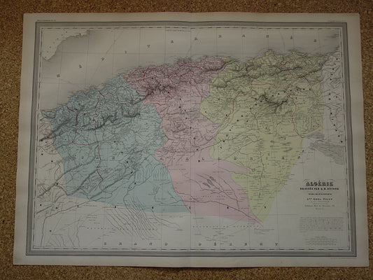 Algerije Grote oude landkaart uit 1880 Antieke kaart Algiers Originele vintage kaarten