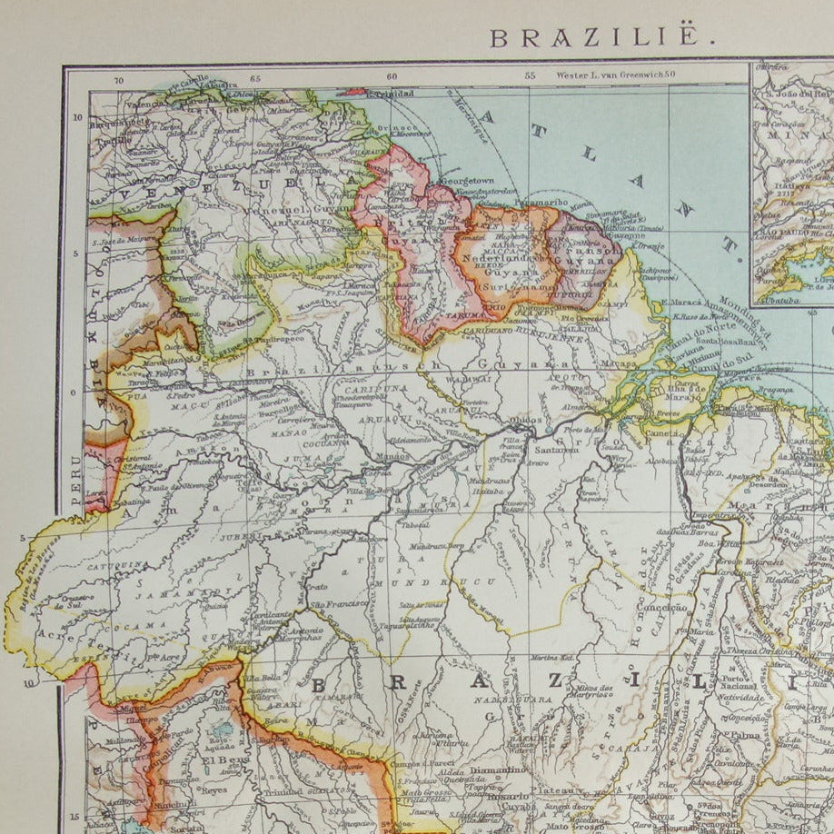 Brazil old map of Brazil from 1915 original antique Dutch map Rio de Janeiro