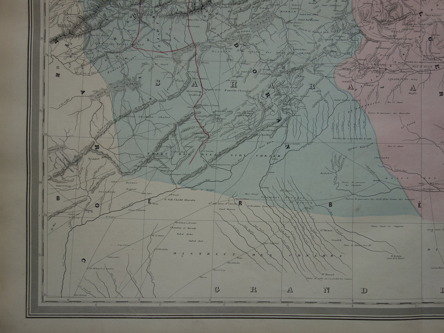 Große alte Karte von Algerien aus dem Jahr 1880, antike Karte von Algier, originale Vintage-Karten