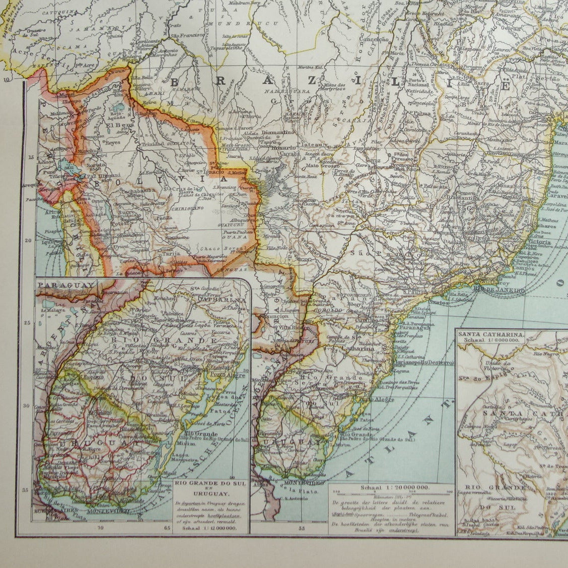 Brazil old map of Brazil from 1915 original antique Dutch map Rio de Janeiro