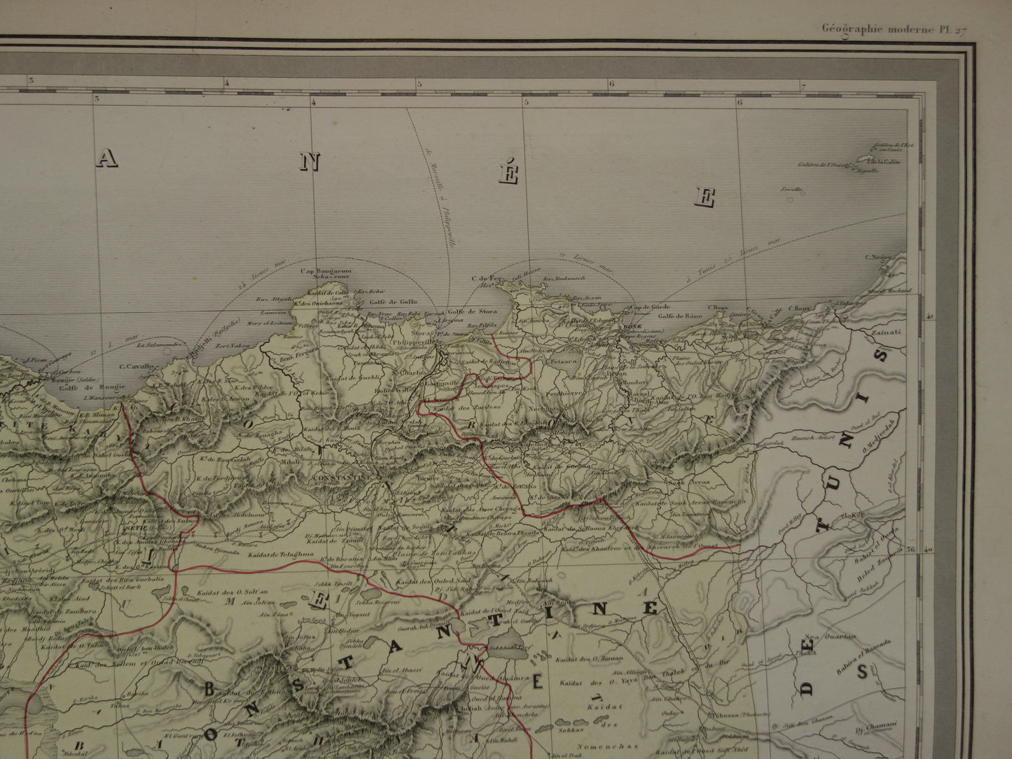 Große alte Karte von Algerien aus dem Jahr 1880, antike Karte von Algier, originale Vintage-Karten