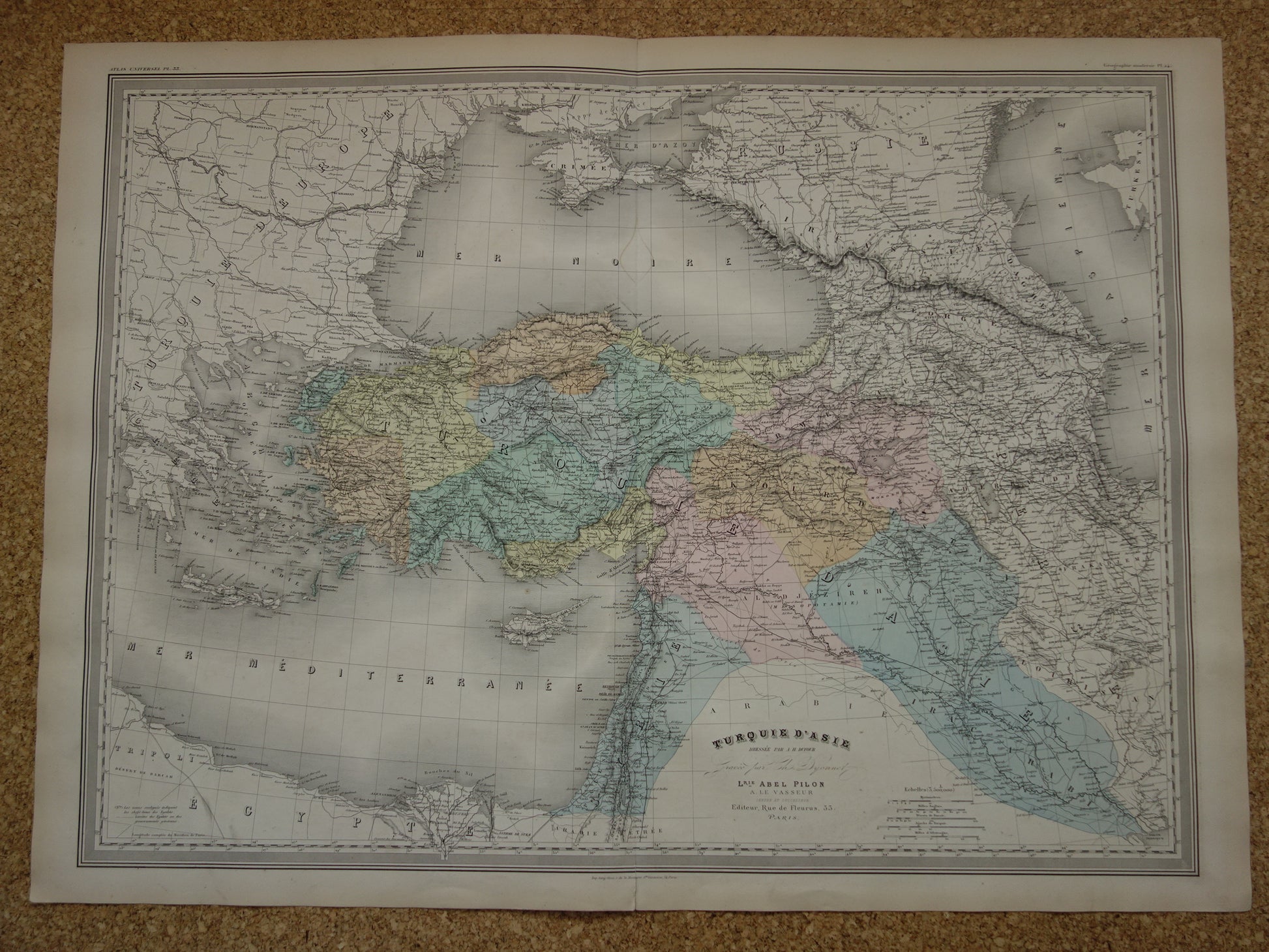 TURKIJE Grote oude landkaart uit 1880 van Asia Minor Turkse Rijk in Azië Mooie handgekleurde Franse antieke kaart