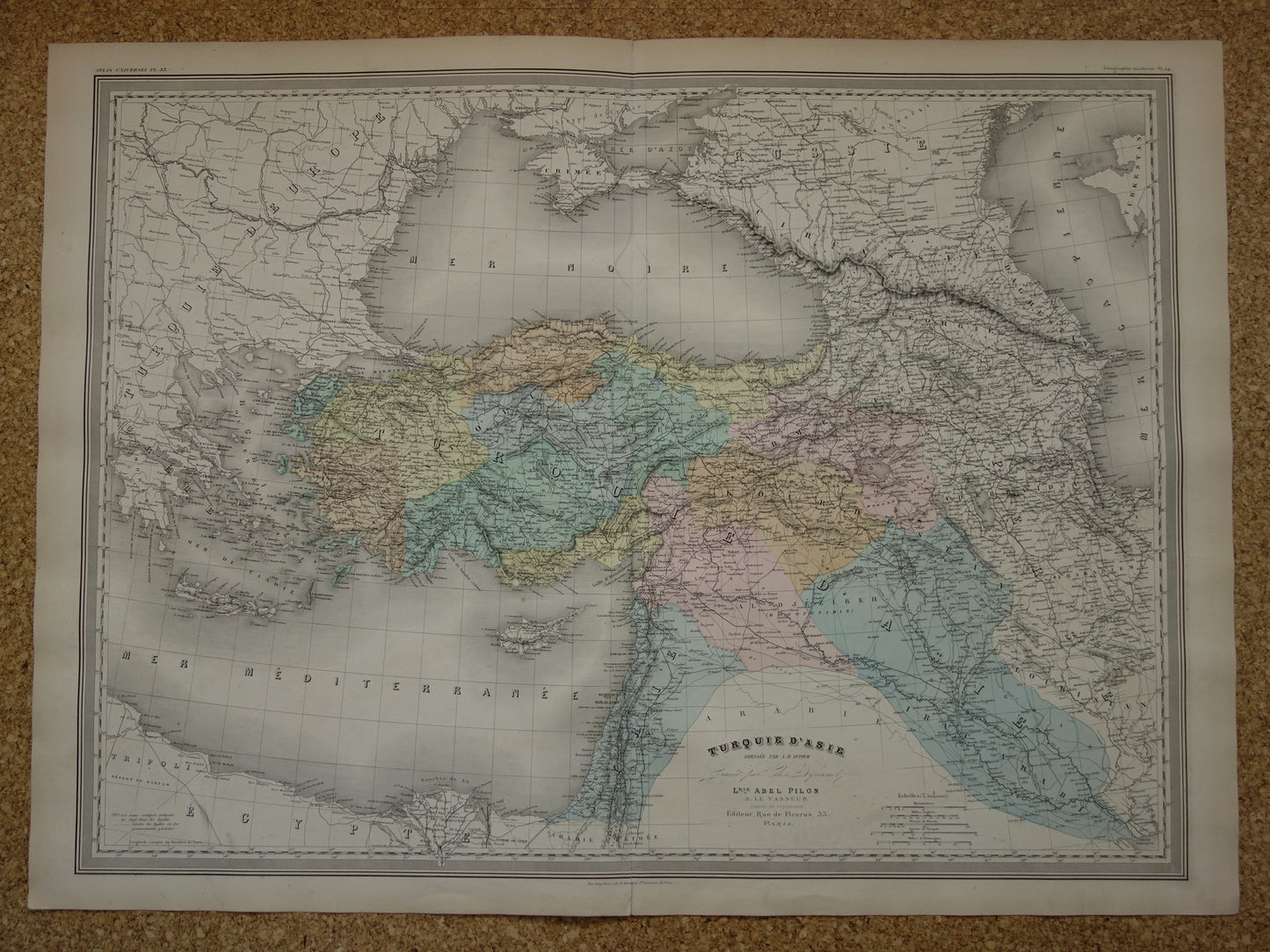 TURKEY Large old map from 1880 of Asia Minor Turkish Empire in Asia Beautiful hand-colored French antique map