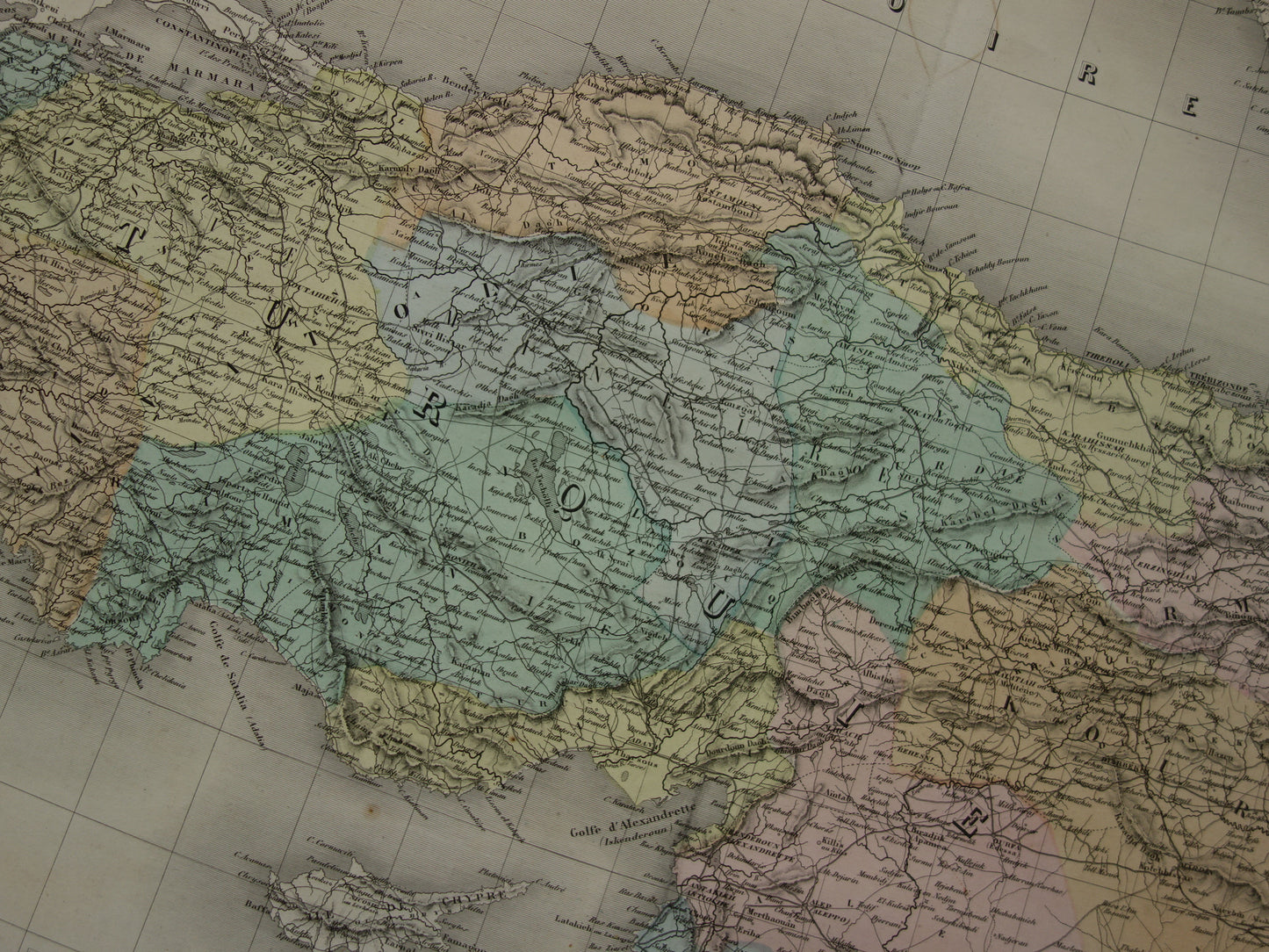 TURKEY Large old map from 1880 of Asia Minor Turkish Empire in Asia Beautiful hand-colored French antique map