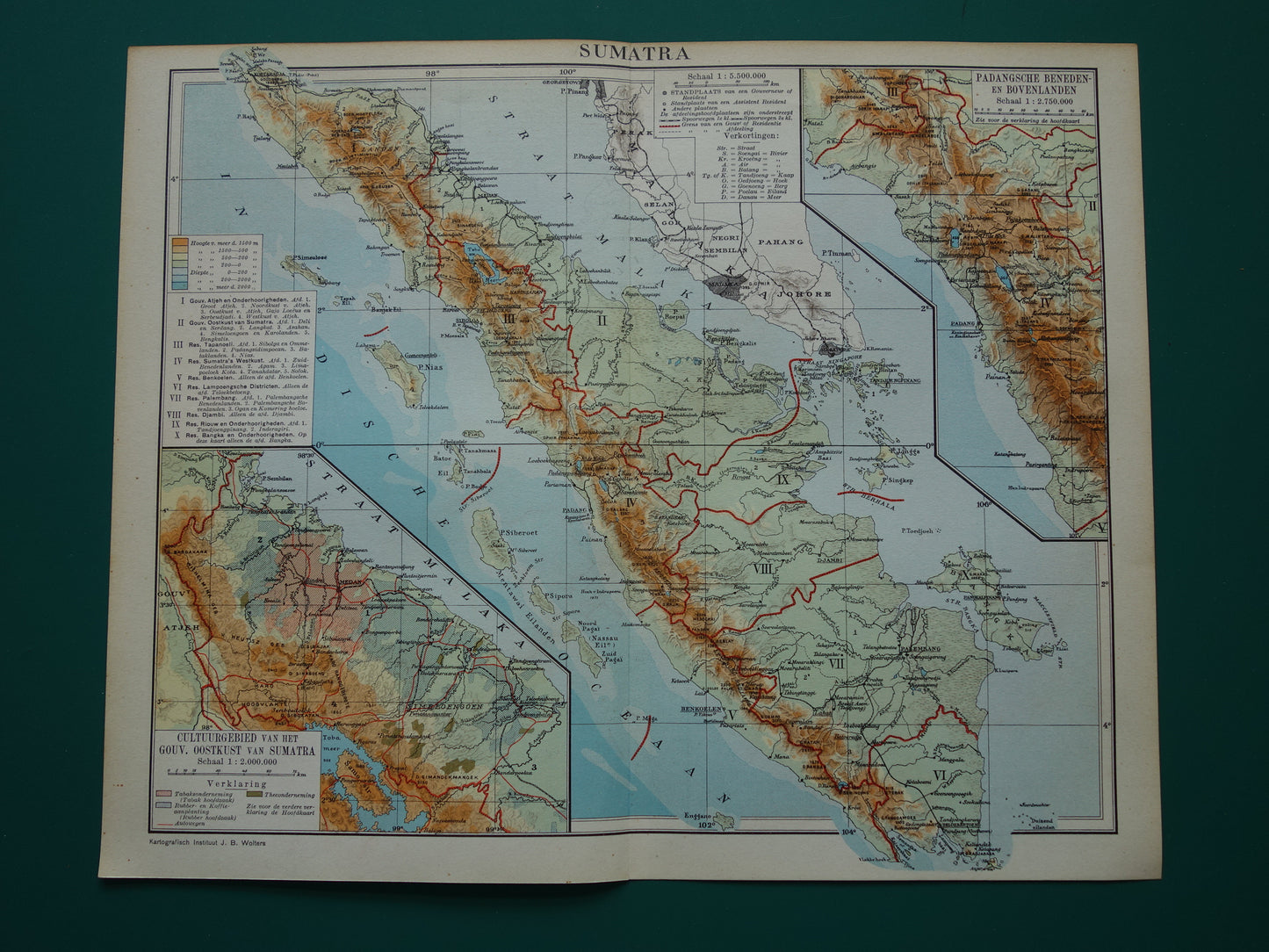 Sumatra old map of Sumatra Indonesia 1938 original vintage Dutch map historical maps Sumatra Medan Palembang