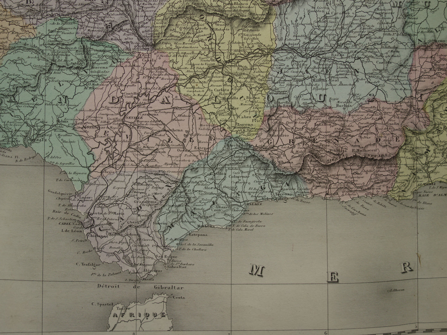 Spanien und Portugal Große alte Karte von 1880 Wunderschöne handkolorierte französische antike Karte