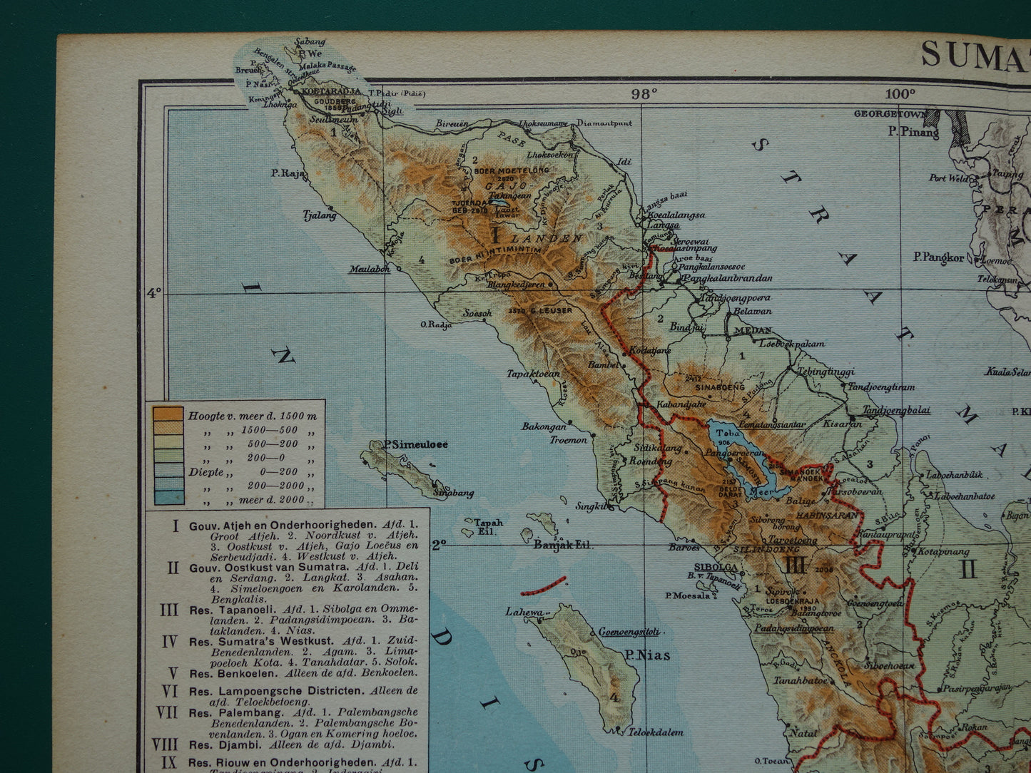Sumatra old map of Sumatra Indonesia 1938 original vintage Dutch map historical maps Sumatra Medan Palembang