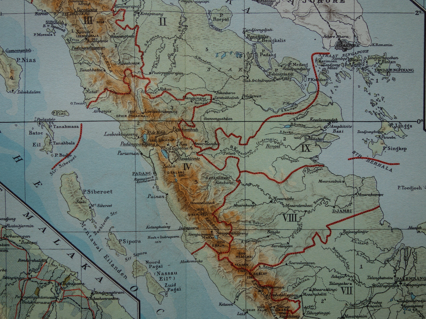 Sumatra old map of Sumatra Indonesia 1938 original vintage Dutch map historical maps Sumatra Medan Palembang