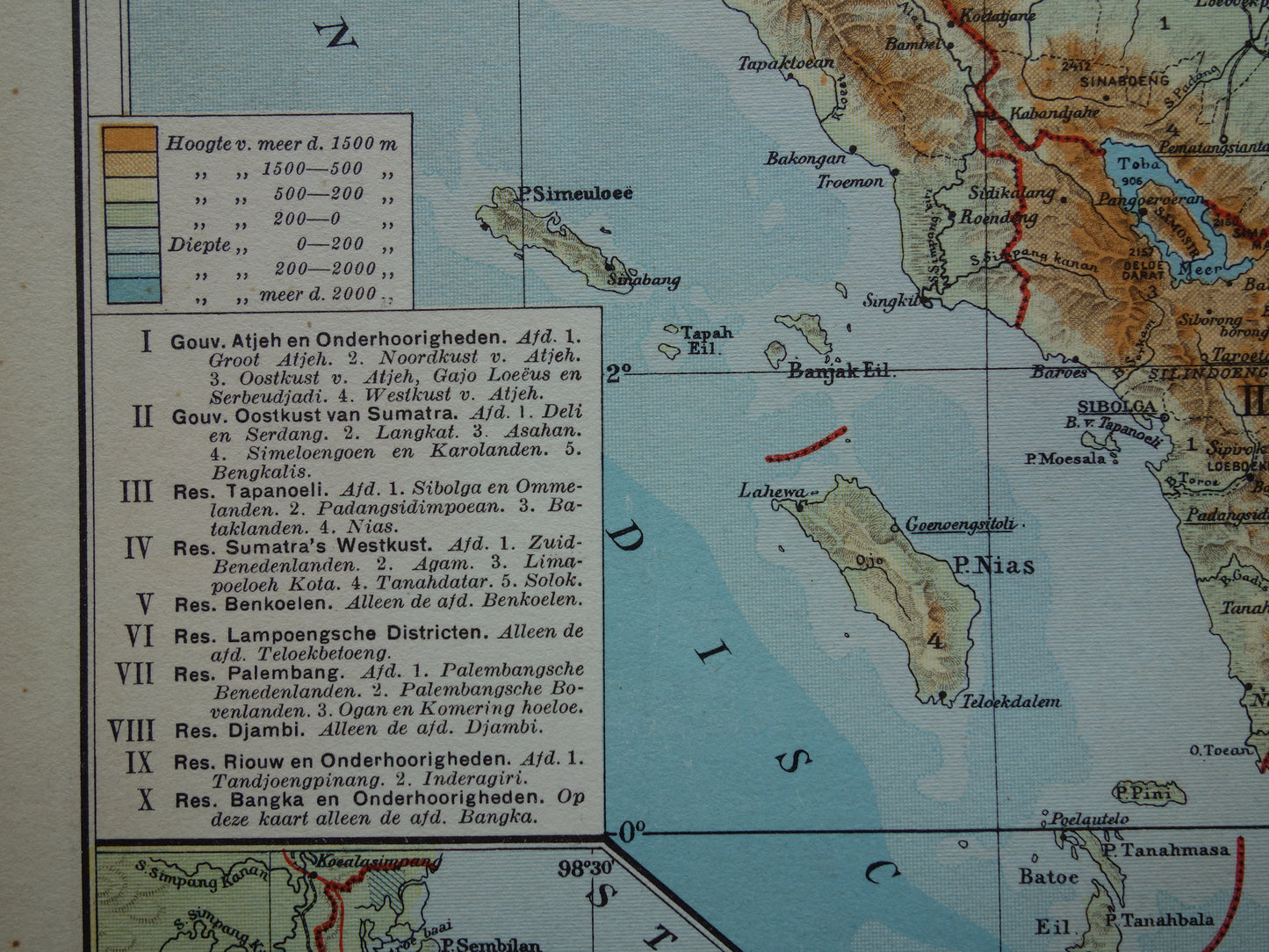 Sumatra old map of Sumatra Indonesia 1938 original vintage Dutch map historical maps Sumatra Medan Palembang