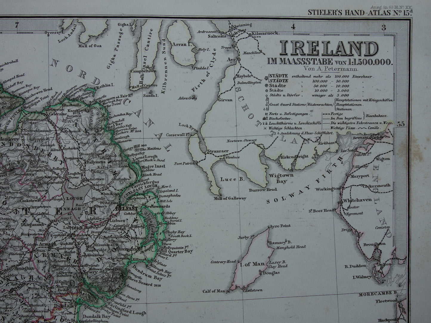 IRELAND old map of Ireland 1867 original antique German map with date
