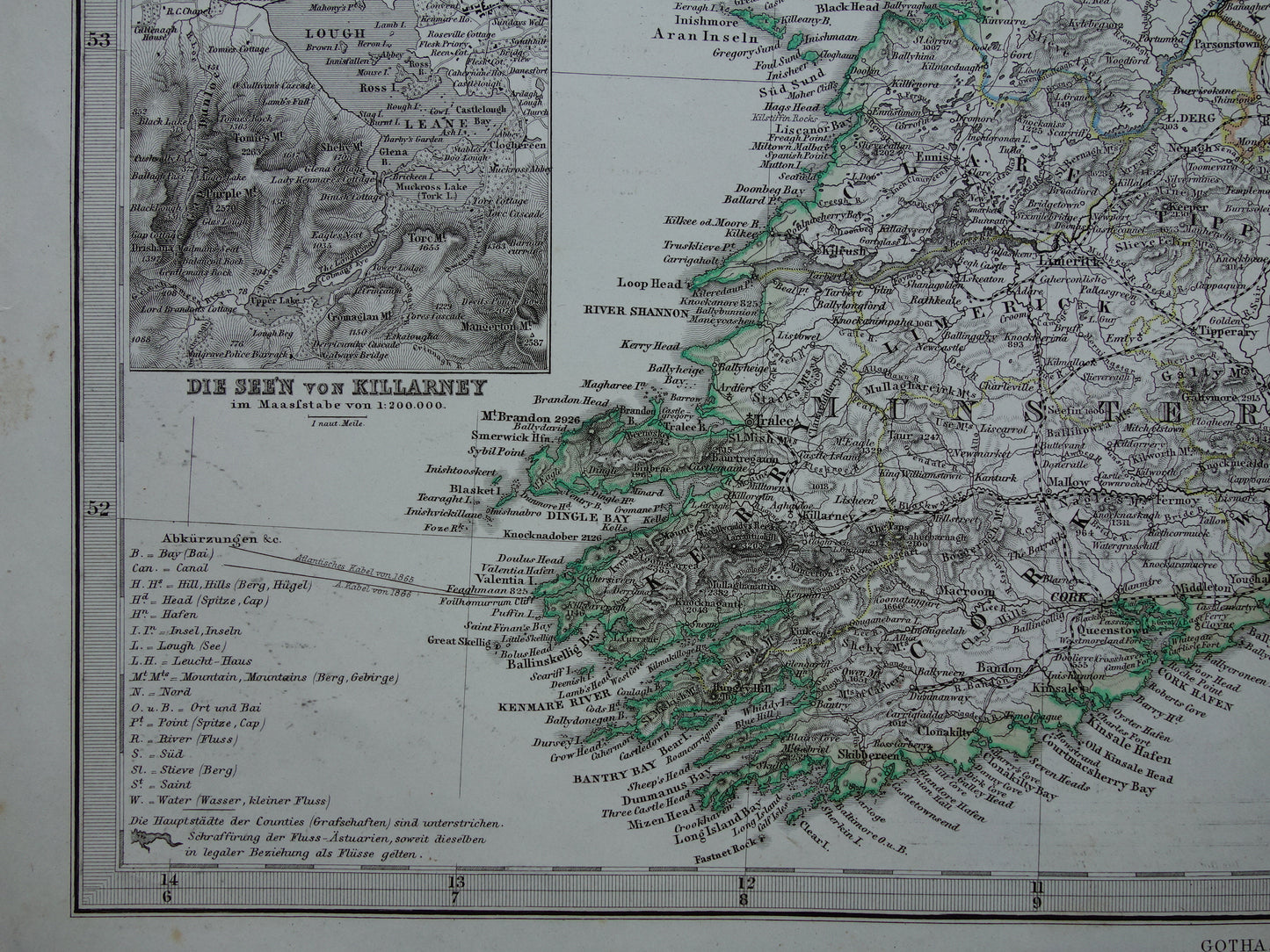 IRELAND old map of Ireland 1867 original antique German map with date