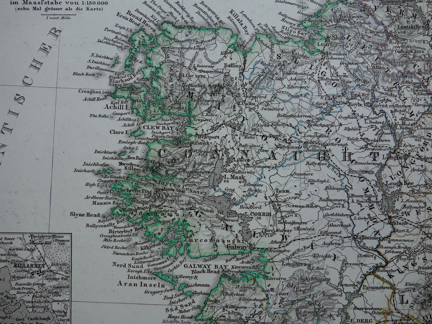 IRELAND old map of Ireland 1867 original antique German map with date