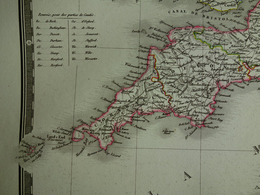 Alte Karte von England und Wales, 1827, originale, handkolorierte Karte von England mit Datumsangabe.