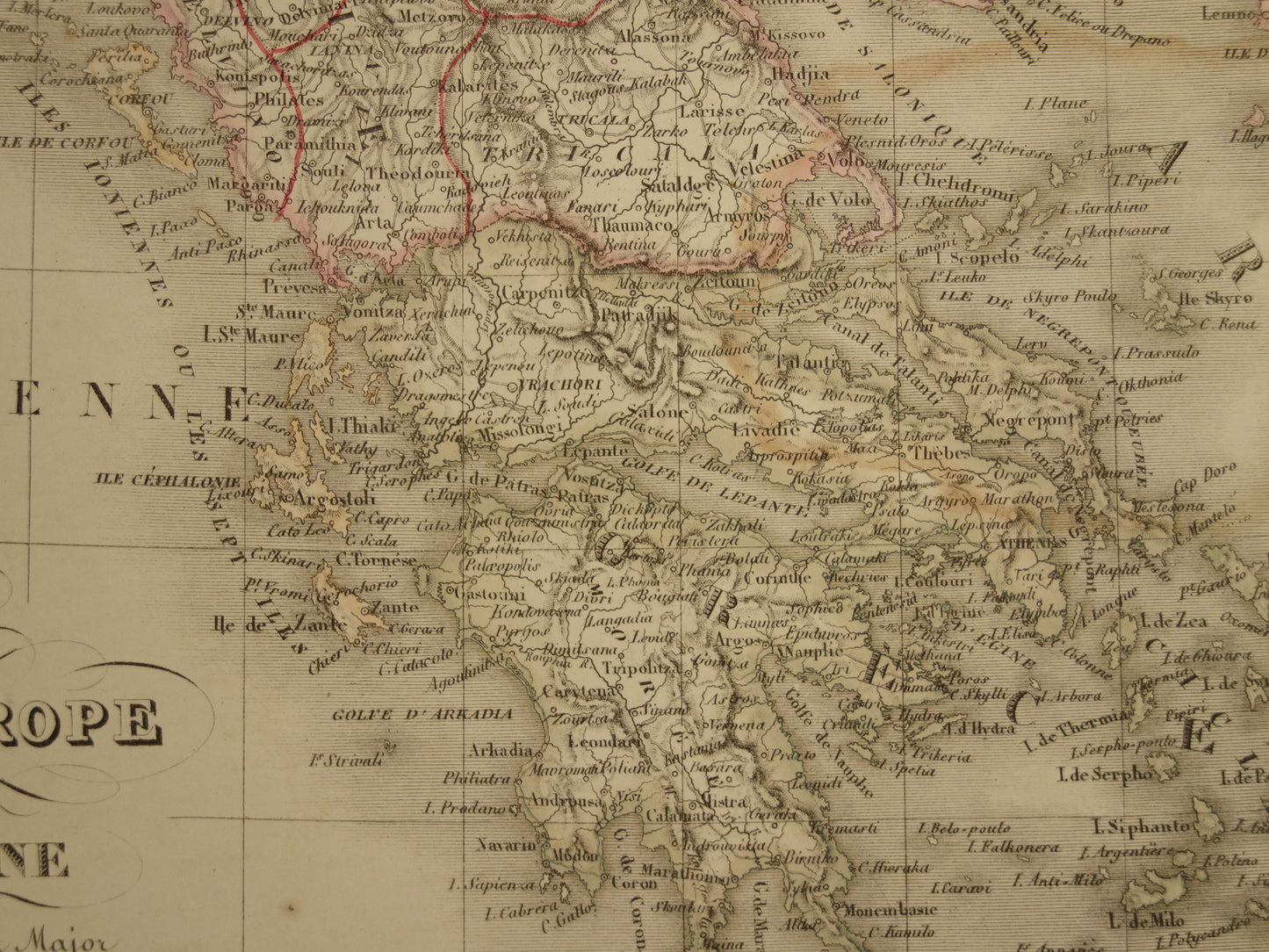 Old map Greece and Turkish Empire in the Balkans in 1851 - Antique French map Turkey Serbia Romania - hand colored vintage maps
