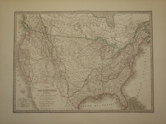 Verenigde Staten van Amerika antieke landkaart uit 1851 - Originele oude Franse kaart van de VS