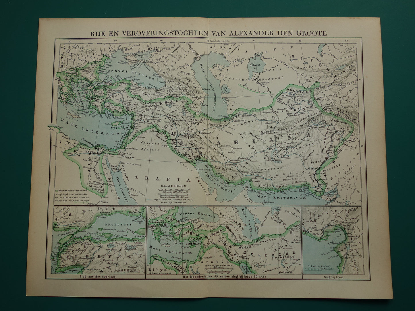 Kaart van het rijk van Alexander de Grote uit 1932 - Oude Nederlandse kaart Macedonische Alexandrijnse rijk vintage landkaart