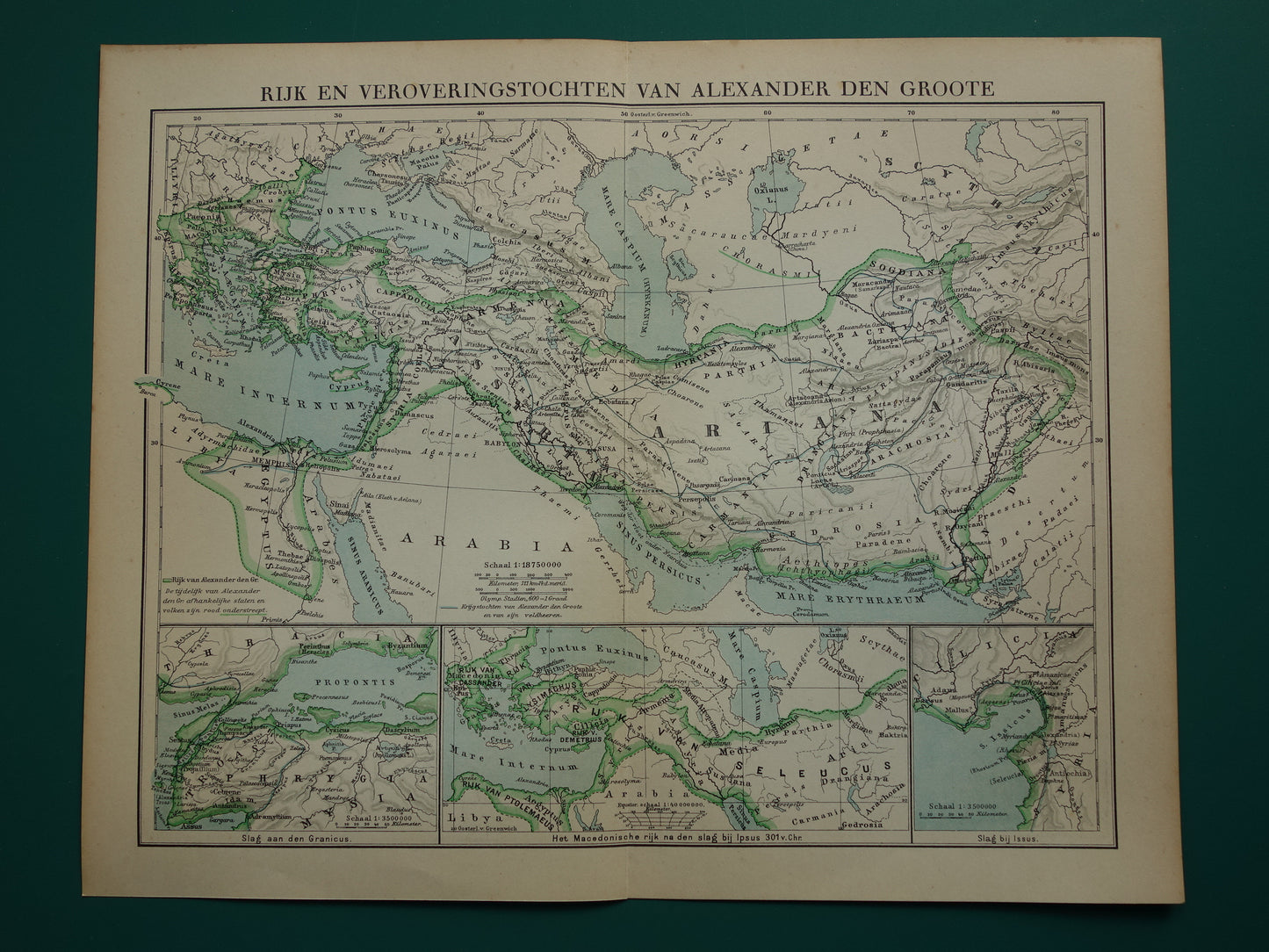 Map of the Empire of Alexander the Great from 1932 - Old Dutch map Macedonian Alexandrian Empire vintage map