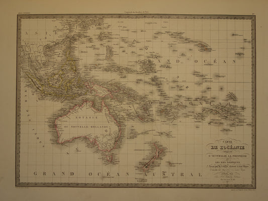 OCEANIË grote oude landkaart van Australië Nieuw-Zeeland uit 1851 - Antieke kaart Indonesië - Originele vintage kaarten