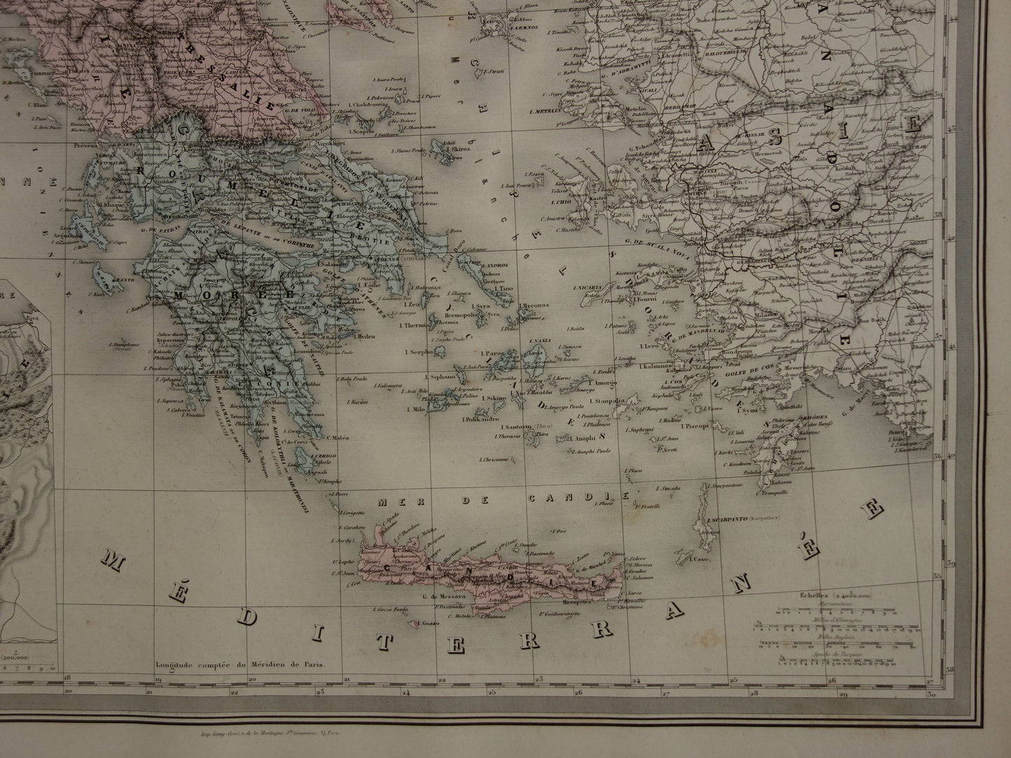 BALKAN antieke kaart van Griekenland Turkse Rijk uit 1880 - Grote oude kaart van Roemenië Bulgarije Servië Bosnië Montenegro