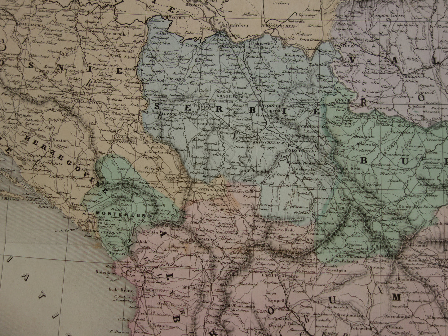 BALKAN antieke kaart van Griekenland Turkse Rijk uit 1880 - Grote oude kaart van Roemenië Bulgarije Servië Bosnië Montenegro
