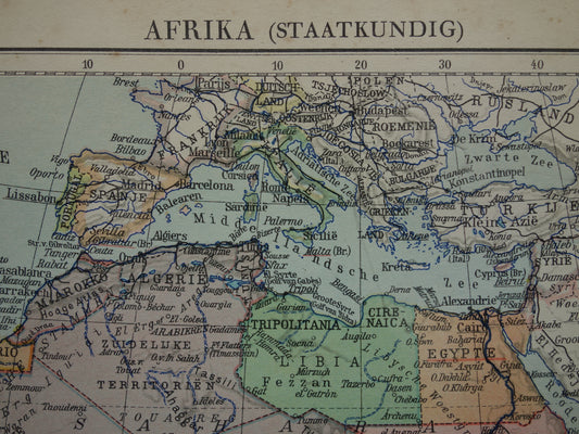 Historische Karte von Afrika aus dem Jahr 1932, originale alte Karte des afrikanischen Kontinents - alte niederländische Karten