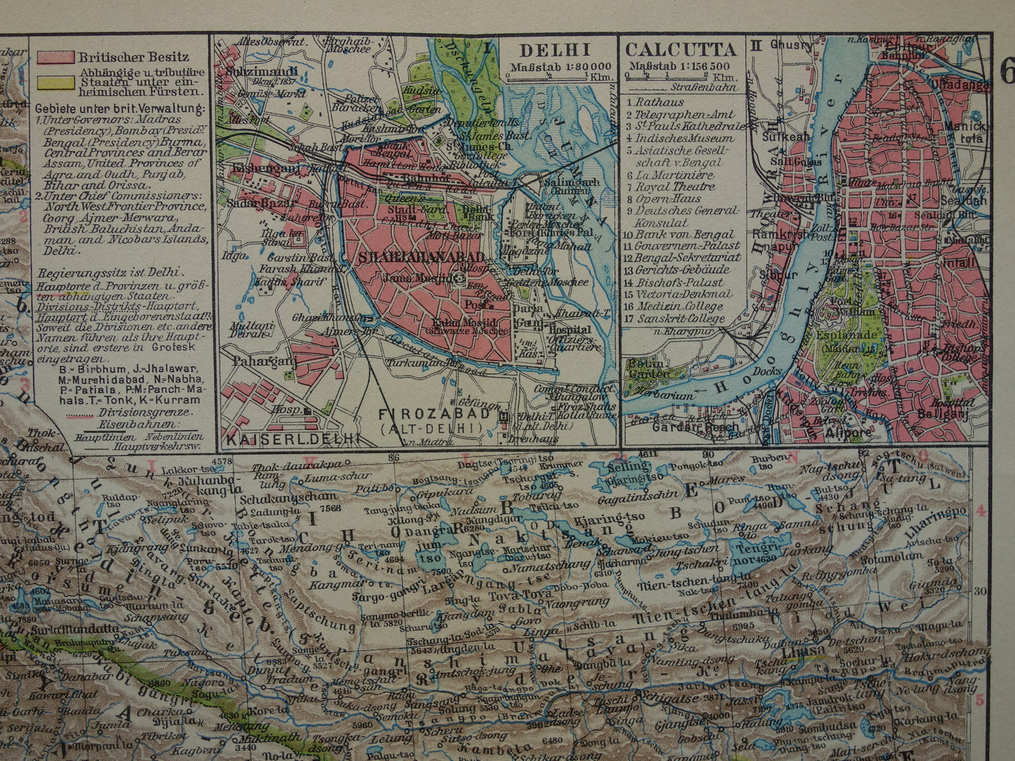 INDIA old map of north india delhi calcutta kolkata nepal kashmir 1928 original vintage map