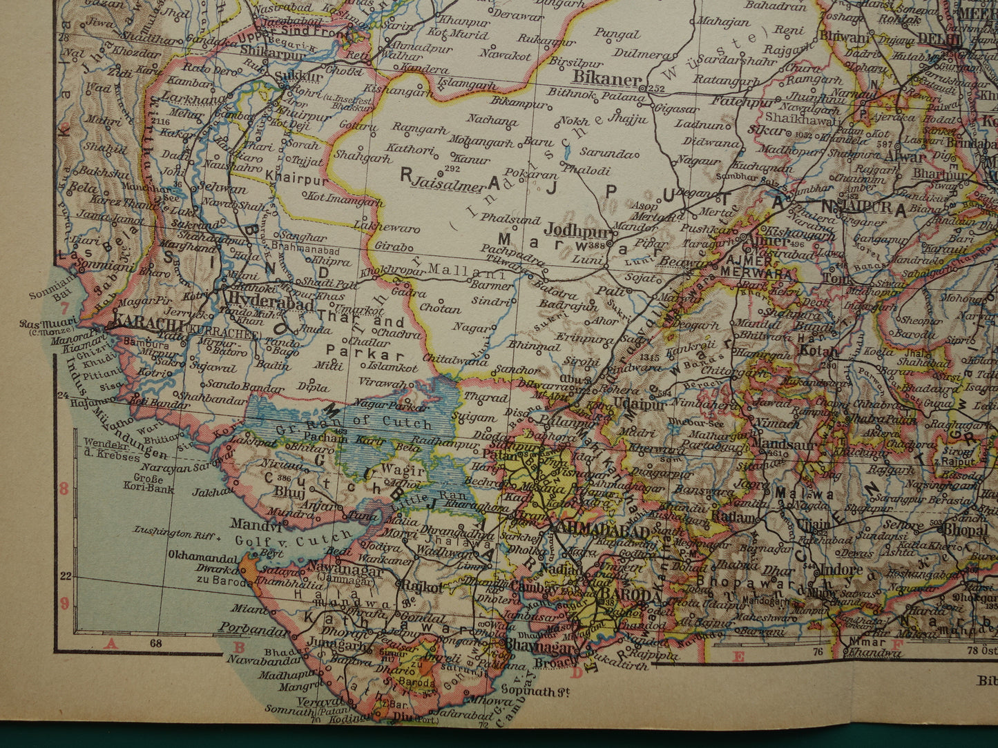 INDIA old map of north india delhi calcutta kolkata nepal kashmir 1928 original vintage map