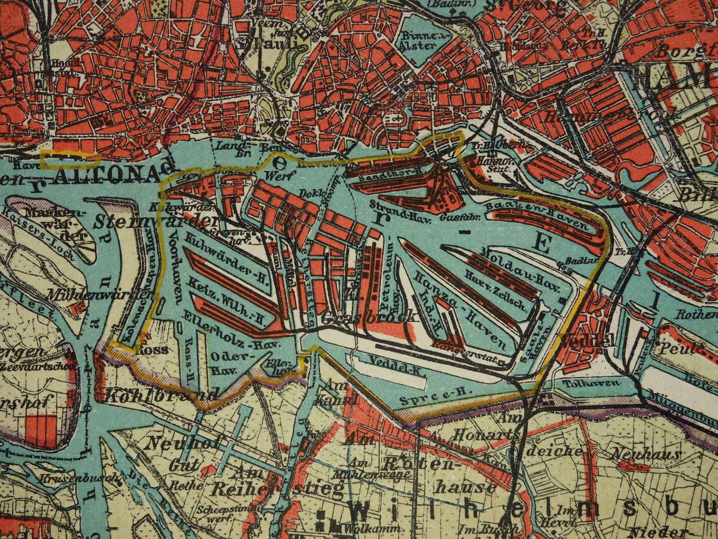 HAMBURG old map of Hamburg Germany from 1908 original antique map vintage map