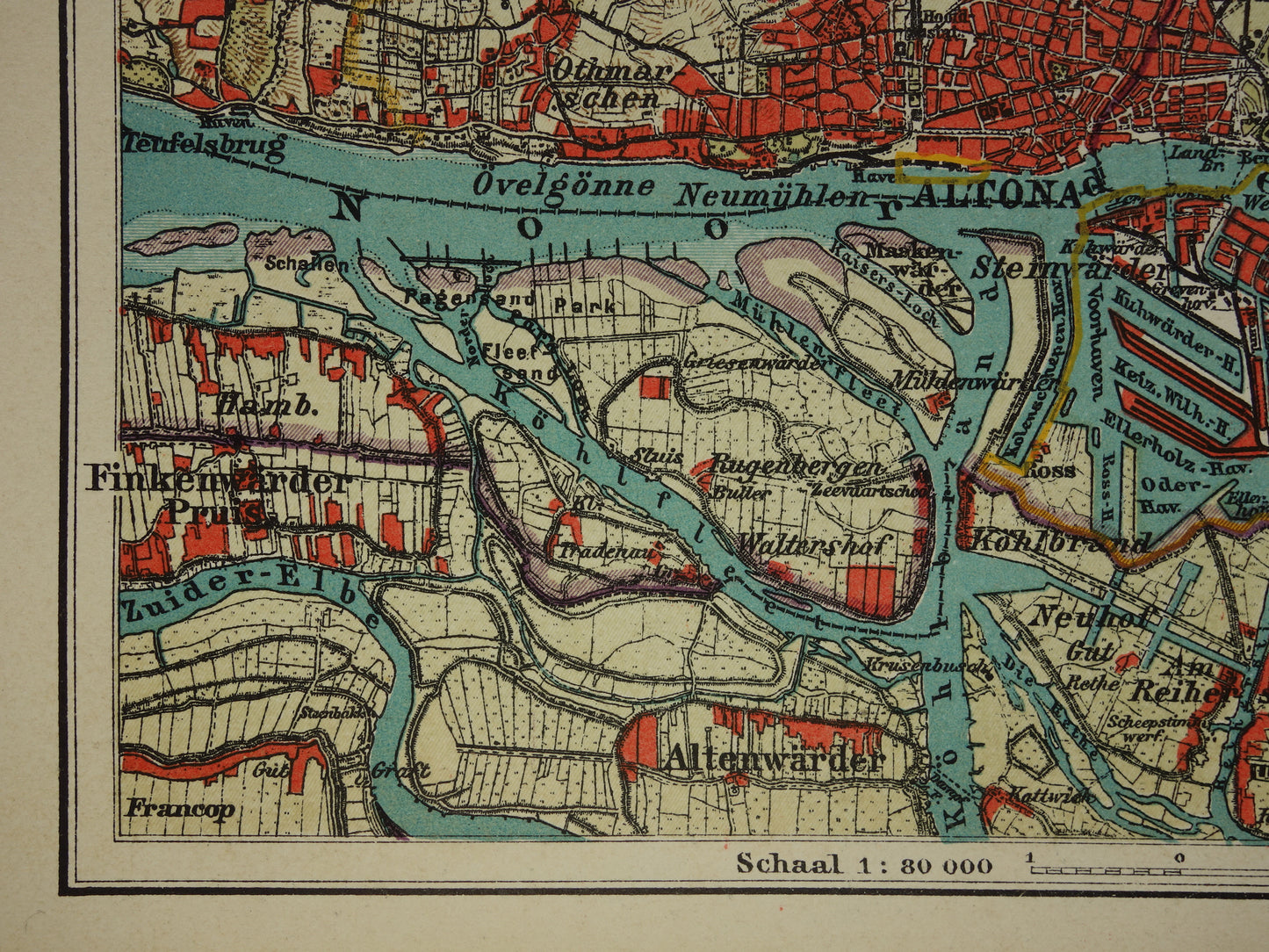 HAMBURG old map of Hamburg Germany from 1908 original antique map vintage map