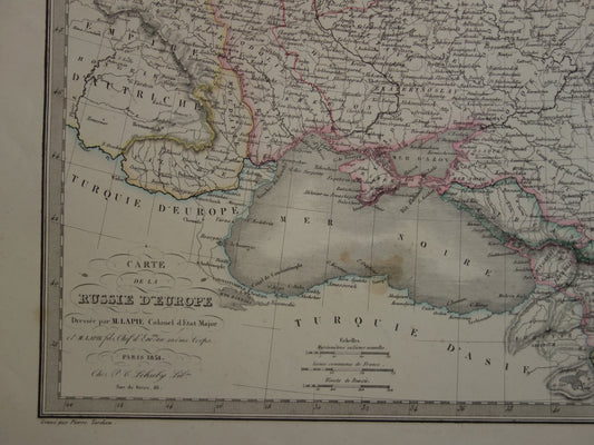 Old map of European Russia from 1851 original large antique French map Russian Empire in Europe
