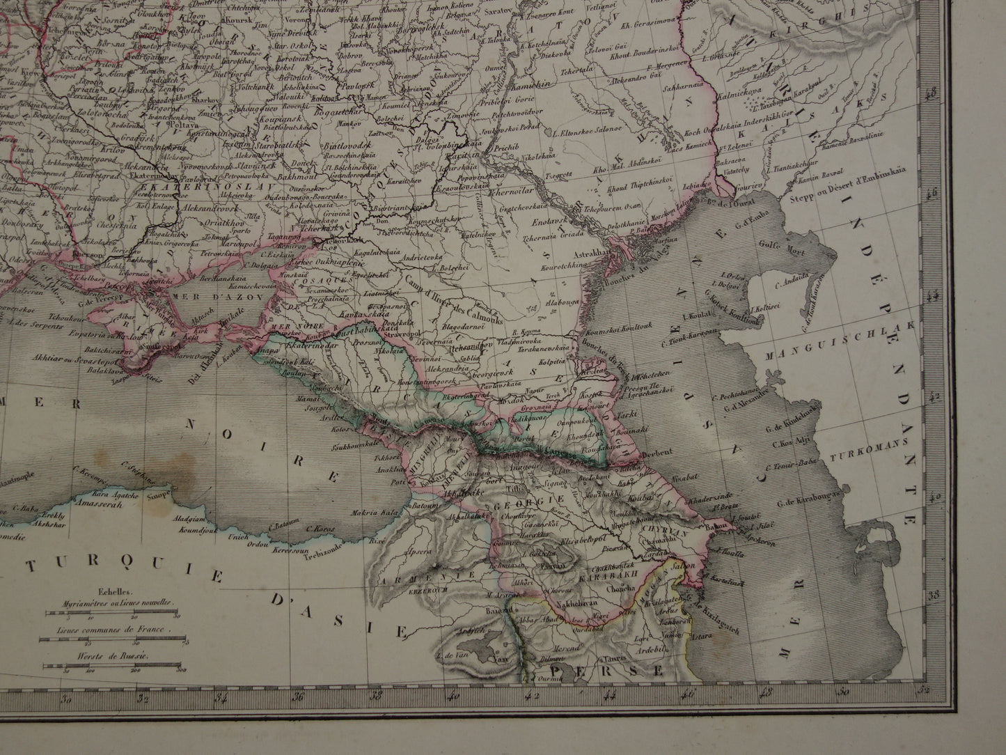 Oude kaart van Europees Rusland uit 1851 originele grote antieke Franse landkaart Russische Rijk in Europa