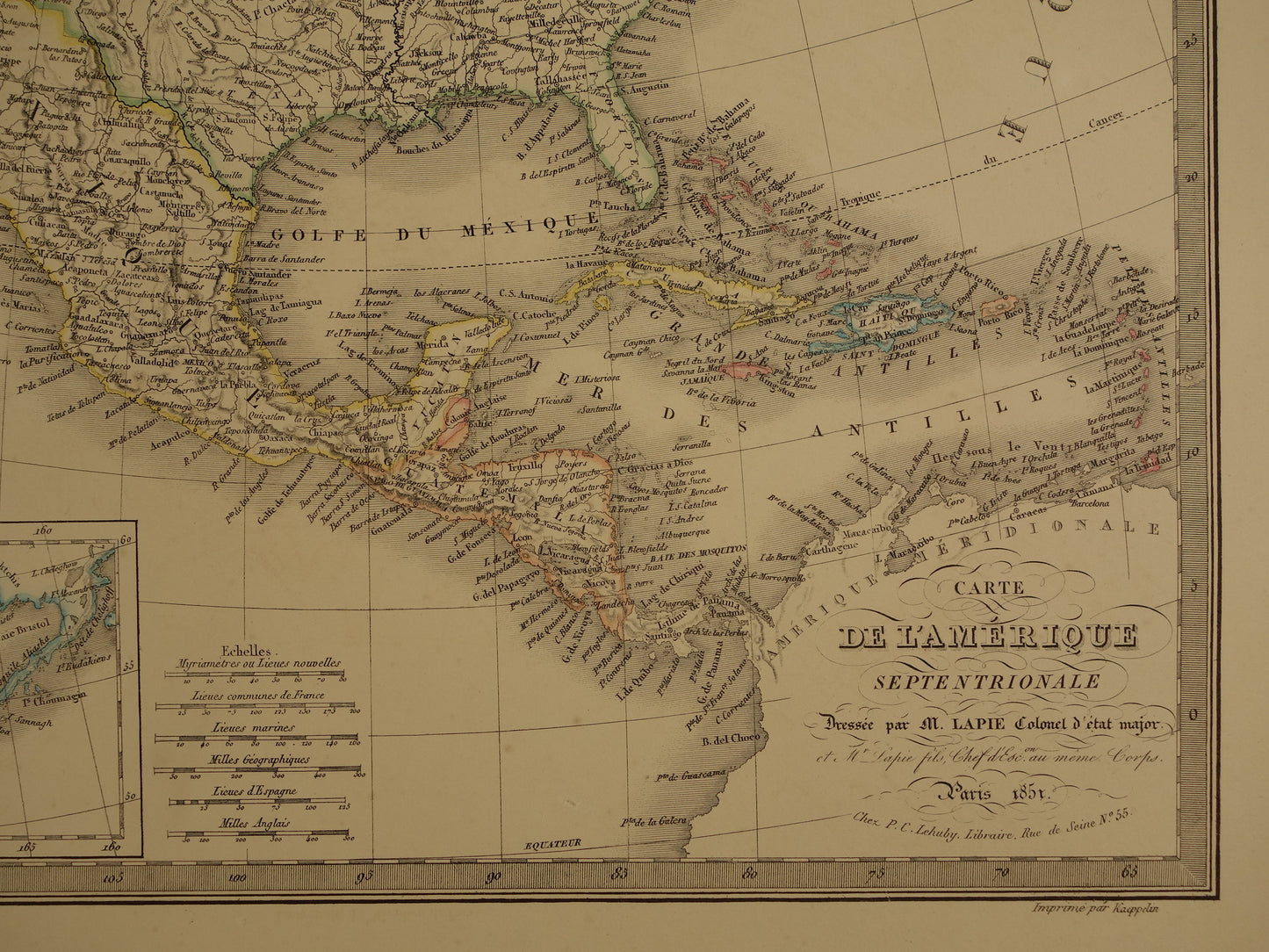 NORTH AMERICA large antique map from 1851 - Old map USA Canada Mexico - original vintage maps