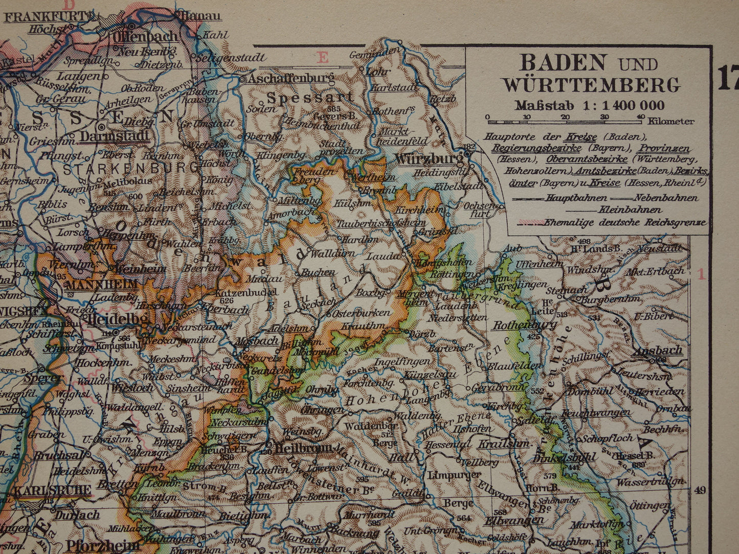 Old map of Baden-Württemberg Germany from 1931 original vintage map Stuttgart Alsace-Lorraine