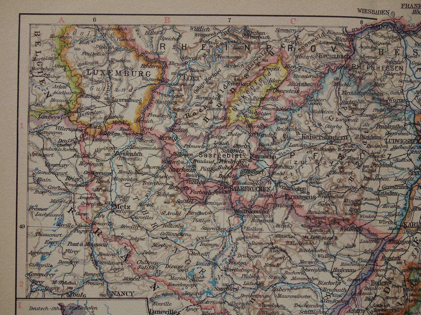 Old map of Baden-Württemberg Germany from 1931 original vintage map Stuttgart Alsace-Lorraine