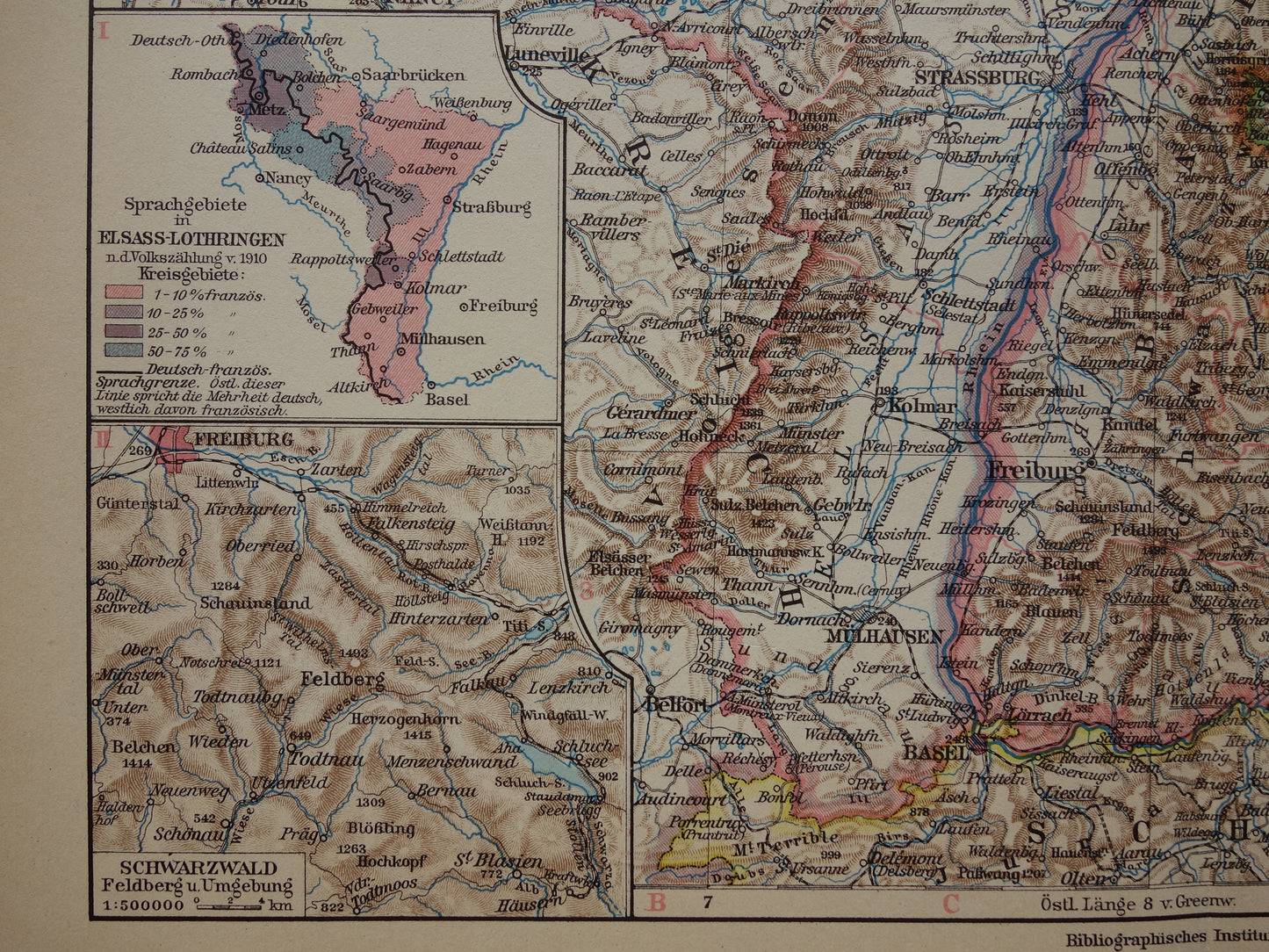 Old map of Baden-Württemberg Germany from 1931 original vintage map Stuttgart Alsace-Lorraine