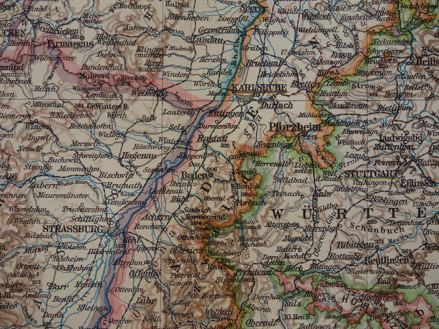 Old map of Baden-Württemberg Germany from 1931 original vintage map Stuttgart Alsace-Lorraine