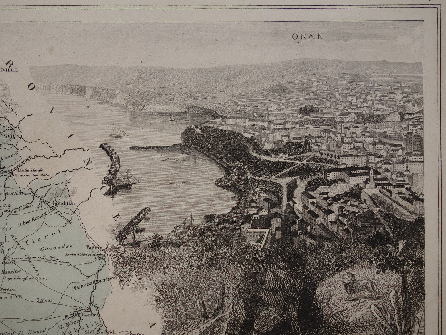 Old map of ORAN province Algeria from 1883 original antique hand colored map Oran