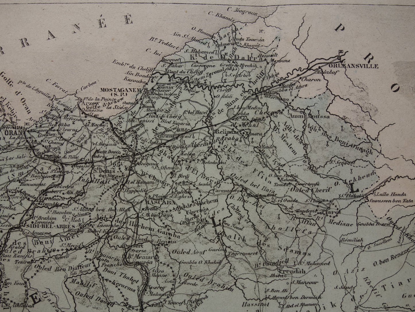 Old map of ORAN province Algeria from 1883 original antique hand colored map Oran