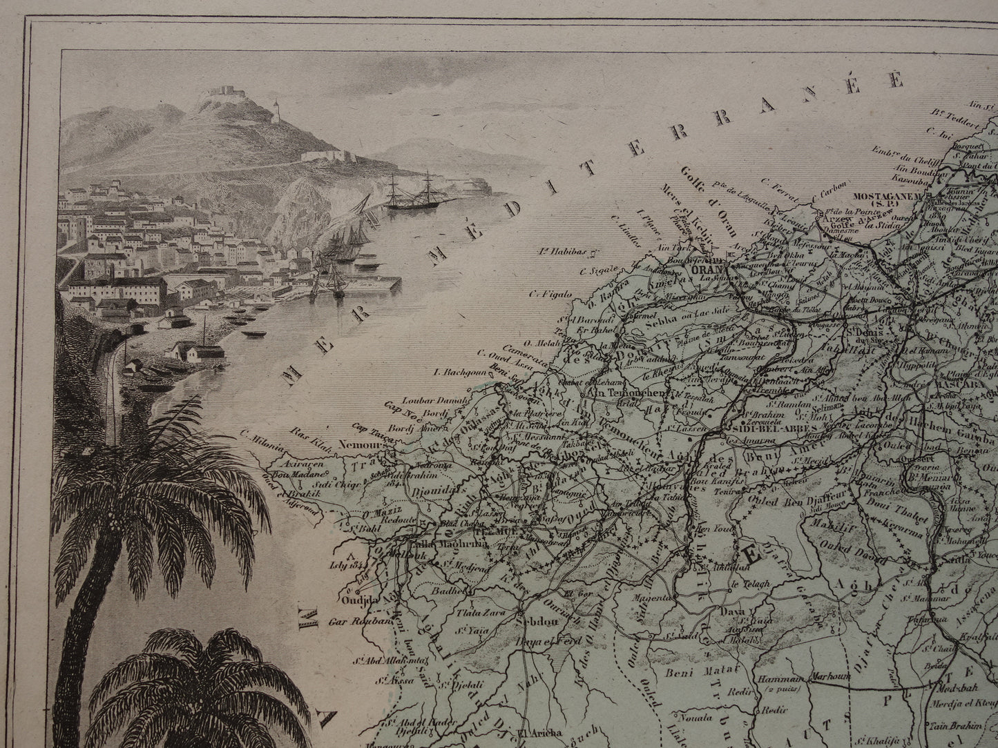 Old map of ORAN province Algeria from 1883 original antique hand colored map Oran