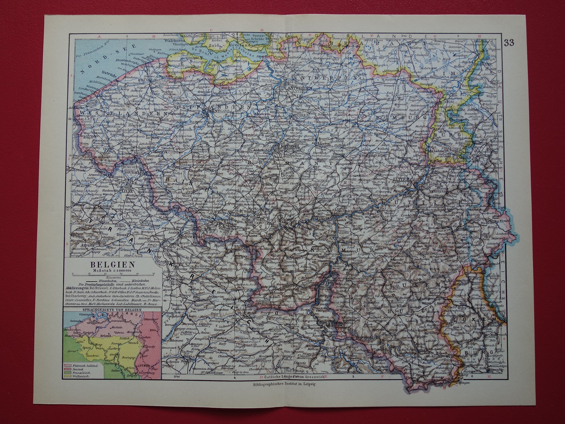 Oude kaart van België uit 1928 originele vintage landkaart Brussel Antwerpen Taalgrens