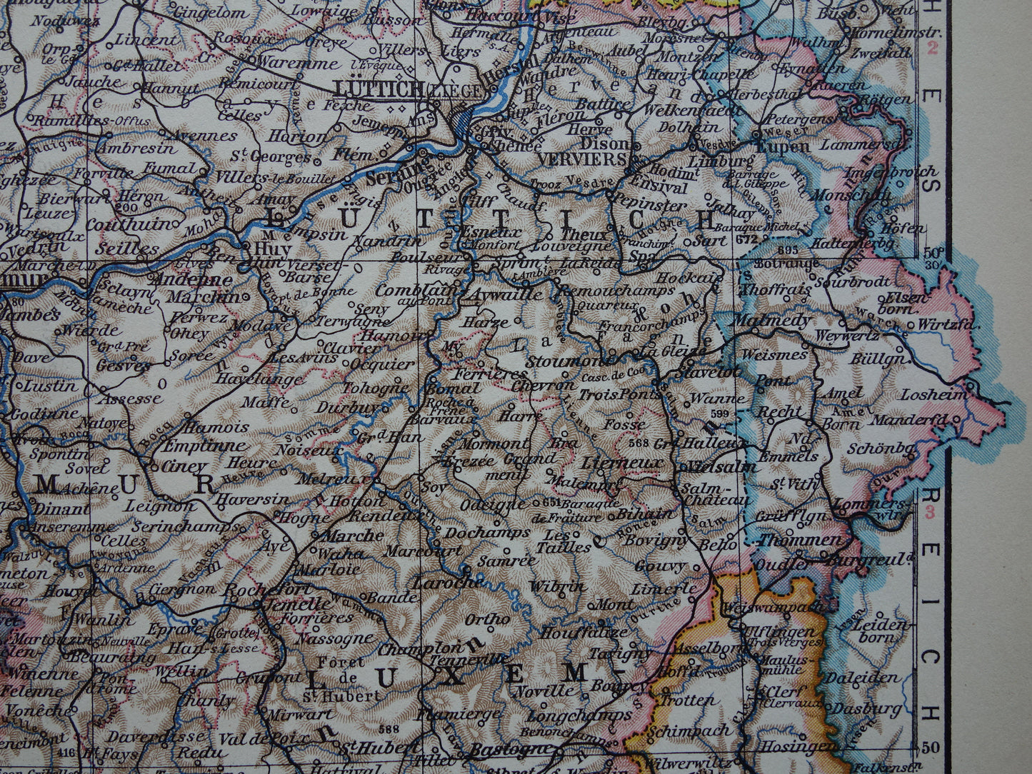 Old map of Belgium from 1928 original vintage map Brussels Antwerp Language border